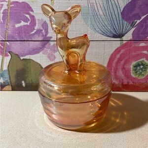 Deer Amber Vintage Carnival Jeannette Trinket Jewelry Candy Powder Dish